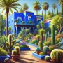 DALL·E 2024-10-26 20.03.09 - A vibrant view of the Majorelle Garden in Marrakech, Morocco. The scene features the iconic blue villa with bright cobalt walls, surrounded by lush gr